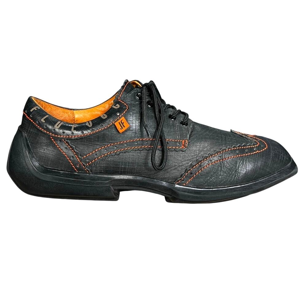 John Fluevog Men’s Charles Future Angel Black Brogue Wingtip Shoe Size US 12